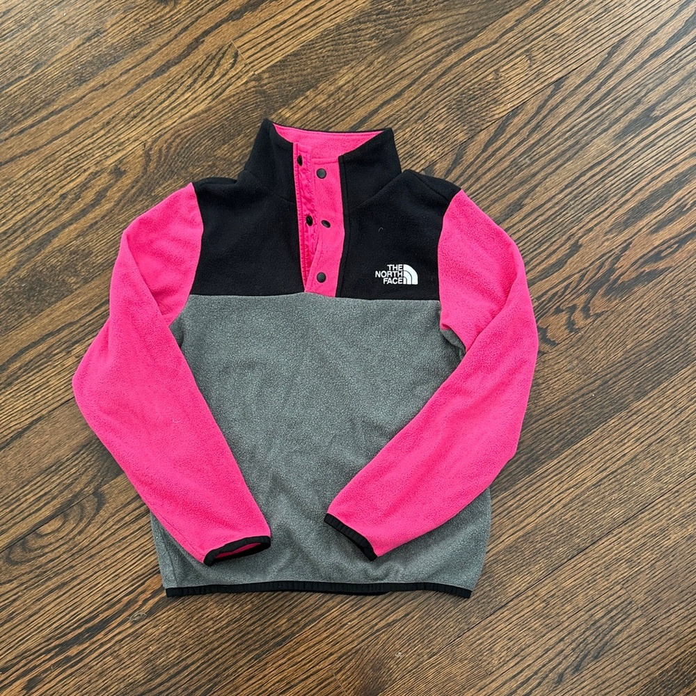 The North Face Kids' Black, Pink, and Gray Fleece Hoodie